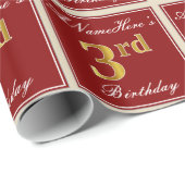 Elegant, rood, Faux Gold 3rd Birthday + aangepaste Cadeaupapier (Rol Hoek)