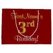 Elegant, rood, Faux Gold 3rd Birthday + aangepaste Large Cadeautasje (Achterkant)
