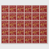 Elegant, rood, Faux Gold 42e verjaardag; Naam op m Cadeaupapier (Vlak)