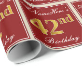 Elegant, rood, Faux Gold 42e verjaardag; Naam op m Cadeaupapier (Rol Hoek)