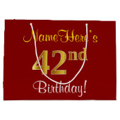 Elegant, rood, Faux Gold 42e verjaardag; Naam op m Groot Cadeauzakje (Achterkant)
