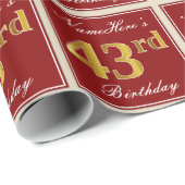 Elegant, rood, Faux Gold 43rd Birthday; Naam op ma Cadeaupapier (Rol Hoek)