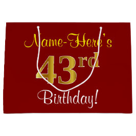 Elegant, rood, Faux Gold 43rd Birthday; Naam op ma Groot Cadeauzakje