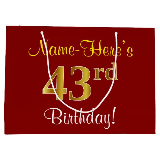 Elegant, rood, Faux Gold 43rd Birthday; Naam op ma Groot Cadeauzakje (Achterkant)