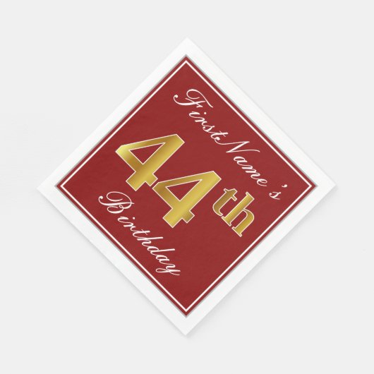 Elegant rood, Faux Gold 44e verjaardag + aangepast Servet (Hoek)