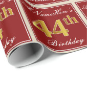 Elegant, rood, Faux Gold 44th Birthday; Naam op ma Cadeaupapier (Rol Hoek)
