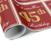 Elegant, rood, Faux Gold 45th Birthday; Naam op ma Cadeaupapier (Rol Hoek)