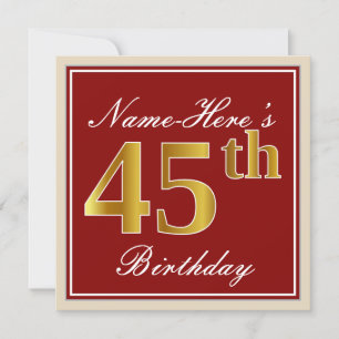 Elegant, rood, Faux Gold 45th Birthday; Naam op ma Kaart