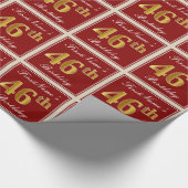 Elegant, rood, Faux Gold 46th Birthday; Naam op ma Cadeaupapier (Hoek)