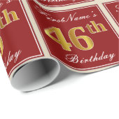 Elegant, rood, Faux Gold 46th Birthday; Naam op ma Cadeaupapier (Rol Hoek)