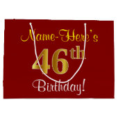 Elegant, rood, Faux Gold 46th Birthday; Naam op ma Groot Cadeauzakje (Achterkant)