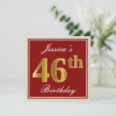 Elegant, rood, Faux Gold 46th Birthday; Naam op ma Kaart (Staand voorkant)