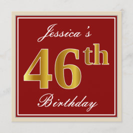 Elegant, rood, Faux Gold 46th Birthday; Naam op ma Kaart