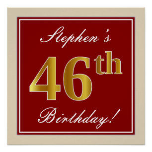 Elegant, rood, Faux Gold 46th Birthday; Naam op ma Perfect Poster