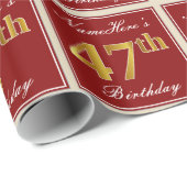 Elegant, rood, Faux Gold 47th Birthday; Naam op ma Cadeaupapier (Rol Hoek)