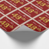 Elegant, rood, Faux Gold 48th Birthday; Naam op ma Cadeaupapier (Hoek)