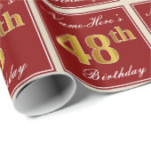 Elegant, rood, Faux Gold 48th Birthday; Naam op ma Cadeaupapier (Rol Hoek)