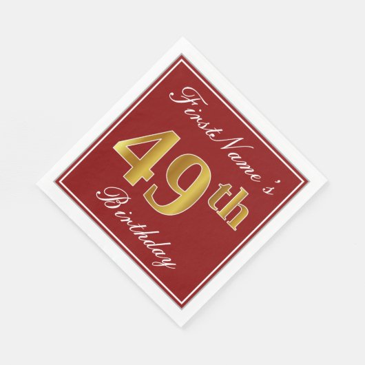 Elegant rood, Faux Gold 49e verjaardag + aangepast Servet (Hoek)