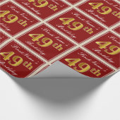 Elegant, rood, Faux Gold 49th Birthday; Naam op ma Cadeaupapier (Hoek)