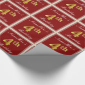 Elegant, rood, Faux Gold 4th Birthday + aangepaste Cadeaupapier (Hoek)