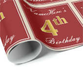 Elegant, rood, Faux Gold 4th Birthday + aangepaste Cadeaupapier (Rol Hoek)
