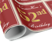 Elegant, rood, Faux Gold 52e verjaardag; Naam op m Cadeaupapier (Rol Hoek)