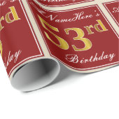 Elegant, rood, Faux Gold 53rd Birthday; Naam op ma Cadeaupapier (Rol Hoek)