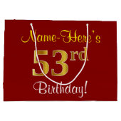 Elegant, rood, Faux Gold 53rd Birthday; Naam op ma Groot Cadeauzakje (Achterkant)