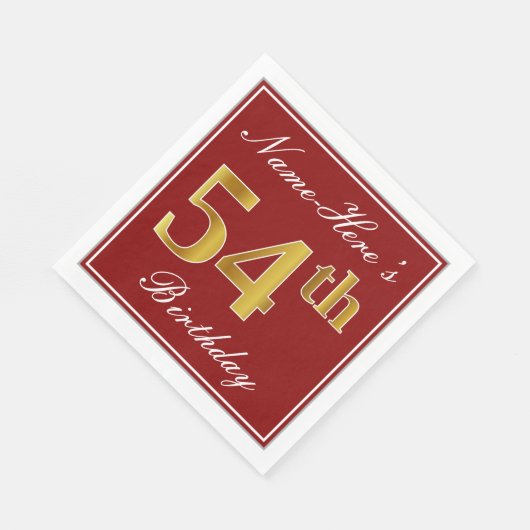 Elegant rood, Faux Gold 54ste verjaardag + aangepa Servet (Hoek)