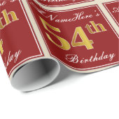 Elegant, rood, Faux Gold 54th Birthday; Naam op ma Cadeaupapier (Rol Hoek)