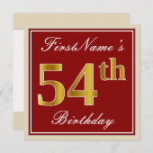 Elegant, rood, Faux Gold 54th Birthday; Naam op ma Kaart (Voorkant / Achterkant)