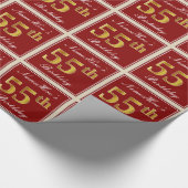 Elegant, rood, Faux Gold 55th Birthday; Naam op ma Cadeaupapier (Hoek)