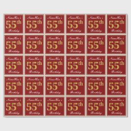 Elegant, rood, Faux Gold 55th Birthday; Naam op ma Cadeaupapier