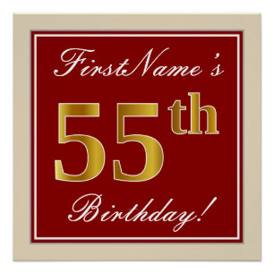 Elegant, rood, Faux Gold 55th Birthday; Naam op ma Perfect Poster