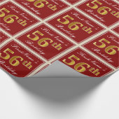 Elegant, rood, Faux Gold 56th Birthday; Naam op ma Cadeaupapier (Hoek)