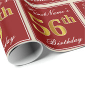 Elegant, rood, Faux Gold 56th Birthday; Naam op ma Cadeaupapier (Rol Hoek)