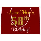 Elegant, rood, Faux Gold 58th Birthday; Naam op ma Groot Cadeauzakje (Voorkant)