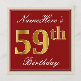 Elegant, rood, Faux Gold 59th Birthday; Naam op ma Kaart