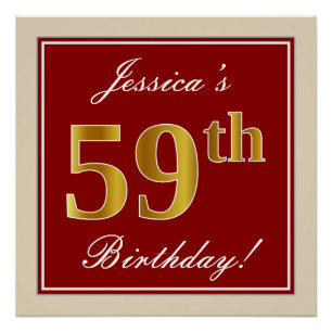 Elegant, rood, Faux Gold 59th Birthday; Naam op ma Perfect Poster