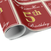 Elegant, rood, Faux Gold 5th Birthday + aangepaste Cadeaupapier (Rol Hoek)
