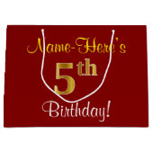 Elegant, rood, Faux Gold 5th Birthday + aangepaste Groot Cadeauzakje (Voorkant)