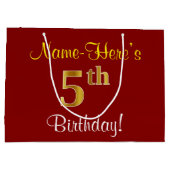 Elegant, rood, Faux Gold 5th Birthday + aangepaste Groot Cadeauzakje (Achterkant)