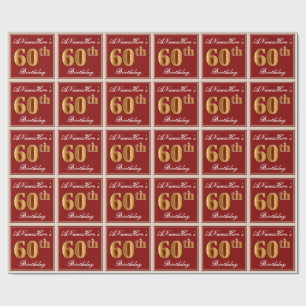 Elegant, rood, Faux Gold 60th Birthday; Naam op ma Cadeaupapier