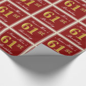 Elegant, rood, Faux Gold 61st verjaardag; Naam op  Cadeaupapier (Hoek)