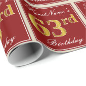 Elegant, rood, Faux Gold 63rd Birthday; Naam op ma Cadeaupapier (Rol Hoek)