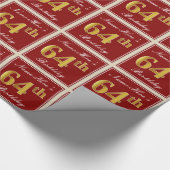 Elegant, rood, Faux Gold 64th Birthday; Naam op ma Cadeaupapier (Hoek)