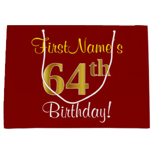 Elegant, rood, Faux Gold 64th Birthday; Naam op ma Groot Cadeauzakje