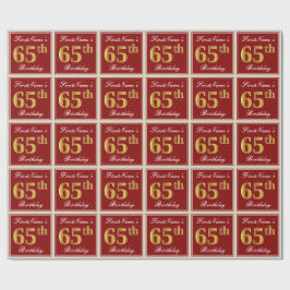 Elegant, rood, Faux Gold 65th Birthday; Naam op ma Cadeaupapier