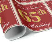 Elegant, rood, Faux Gold 65th Birthday; Naam op ma Cadeaupapier (Rol Hoek)