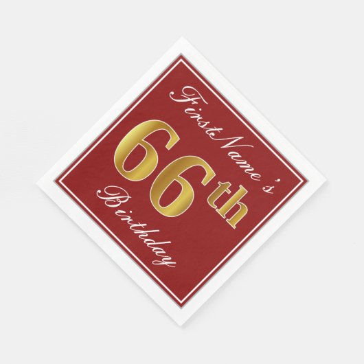 Elegant rood, Faux Gold 66e verjaardag + aangepast Servetten (Hoek)